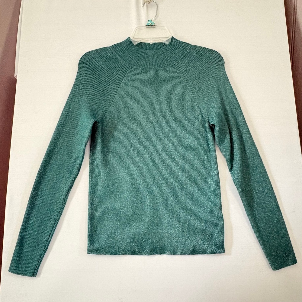 Banana Republic‎ Womens Teal Green Metallic Ribbed Mock Neck Sweater Medium